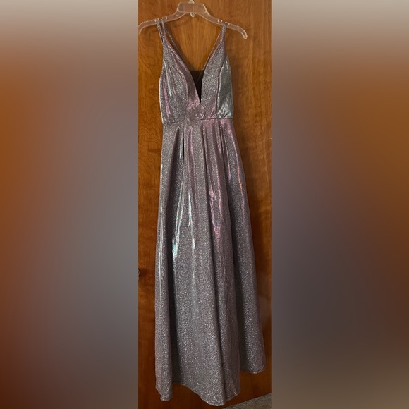 Crystal Doll Formal Shimmering Gown Silver/Pink/Purple Size 5 With Pockets NWT - Picture 1 of 5